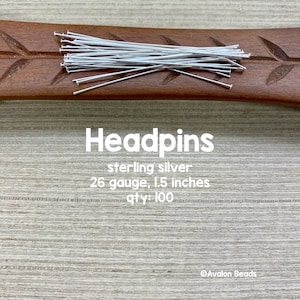 Sterling Silver HeadPins, 1.5 Inches, 26 Gauge, 100 Pieces
