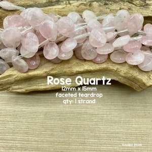 Rose Quartz, 12mm x 15mm Faceted Teardrop Briolettes, 12 Beads