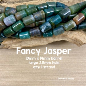 Large Hole Fancy Jasper Gemstone Beads, 10mm x 14mm Barrel, 8" Strand
