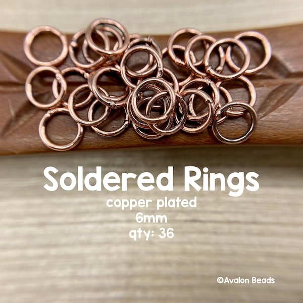 6mm Jump Rings, Copper Plate, Soldered Rings, 36 Pieces