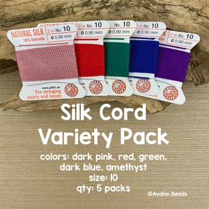 Griffin Silk Cord With Needle Variety Pack, Jewel Tones, Size 10, 5 Packs