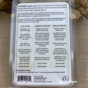 Pode incluir: Embalagem de Cera em Pasta Gilders com instru&ccedil;&otilde;es em ingl&ecirc;s, franc&ecirc;s e espanhol. A cera &eacute; para uso em madeira, metal, argila polim&eacute;rica, acabamentos falsos, velas e gravuras. Cobre 2,78 metros.