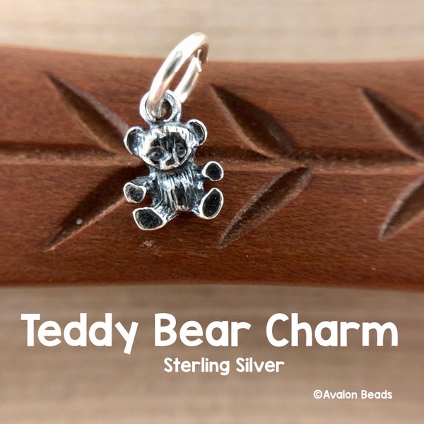 Teddy Bear Charm, Sterling Silver, 6x10mm