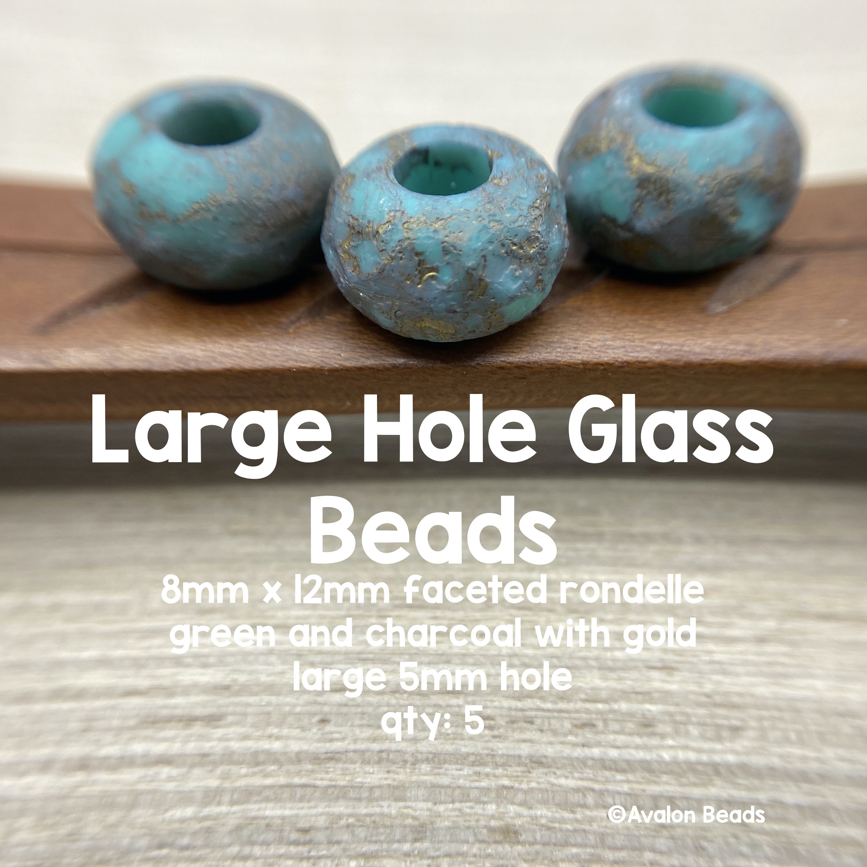 Large Hole Glass Beads, 8mm X 12mm Rondelle Roller With 5mm Hole, Turquoise  Blue & Charcoal, 5 Pieces 
