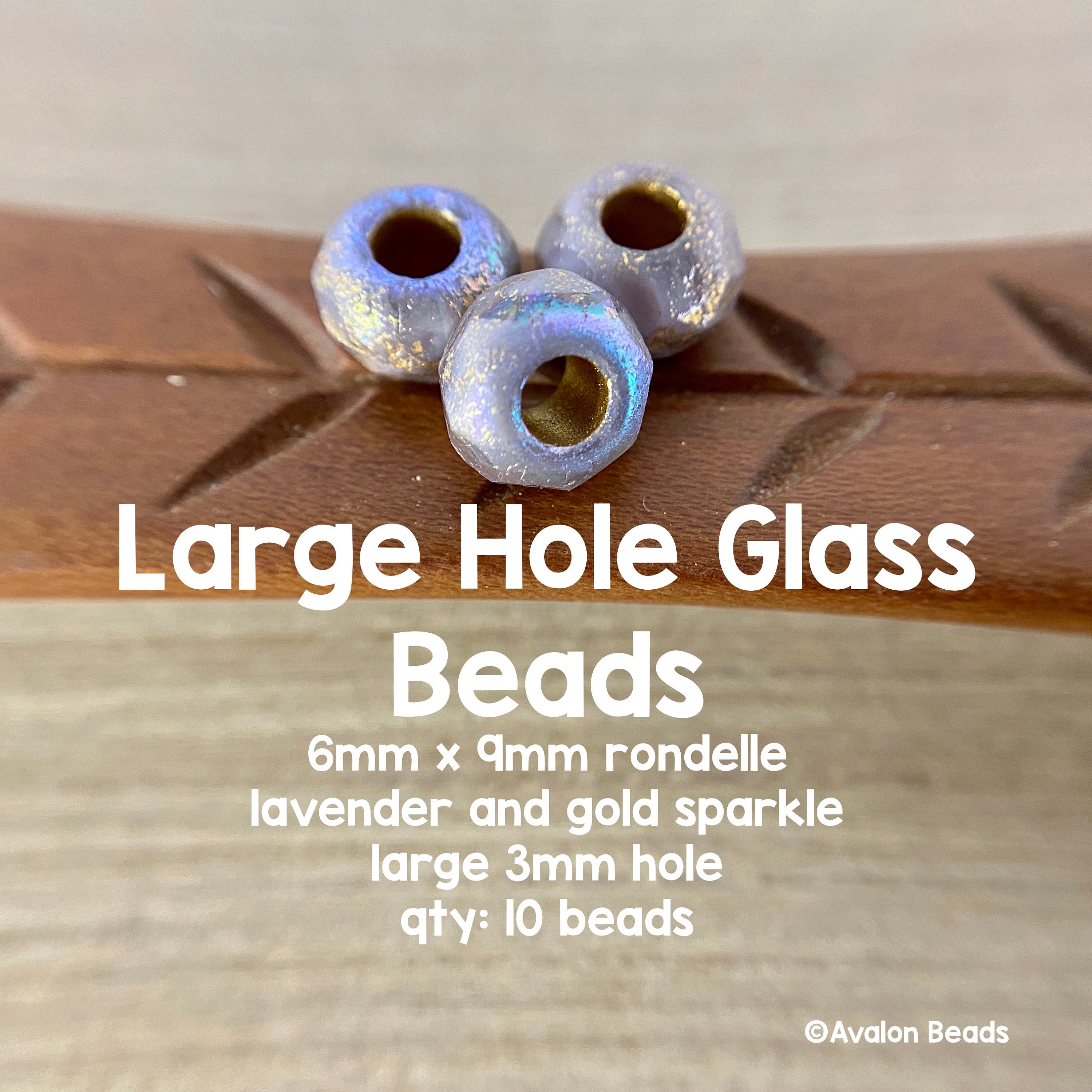Large Hole Glass Beads, 6mm X 9mm Rondelle Roller With 3mm Hole, Lavender &  Gold Sparkle, 10 Pieces 