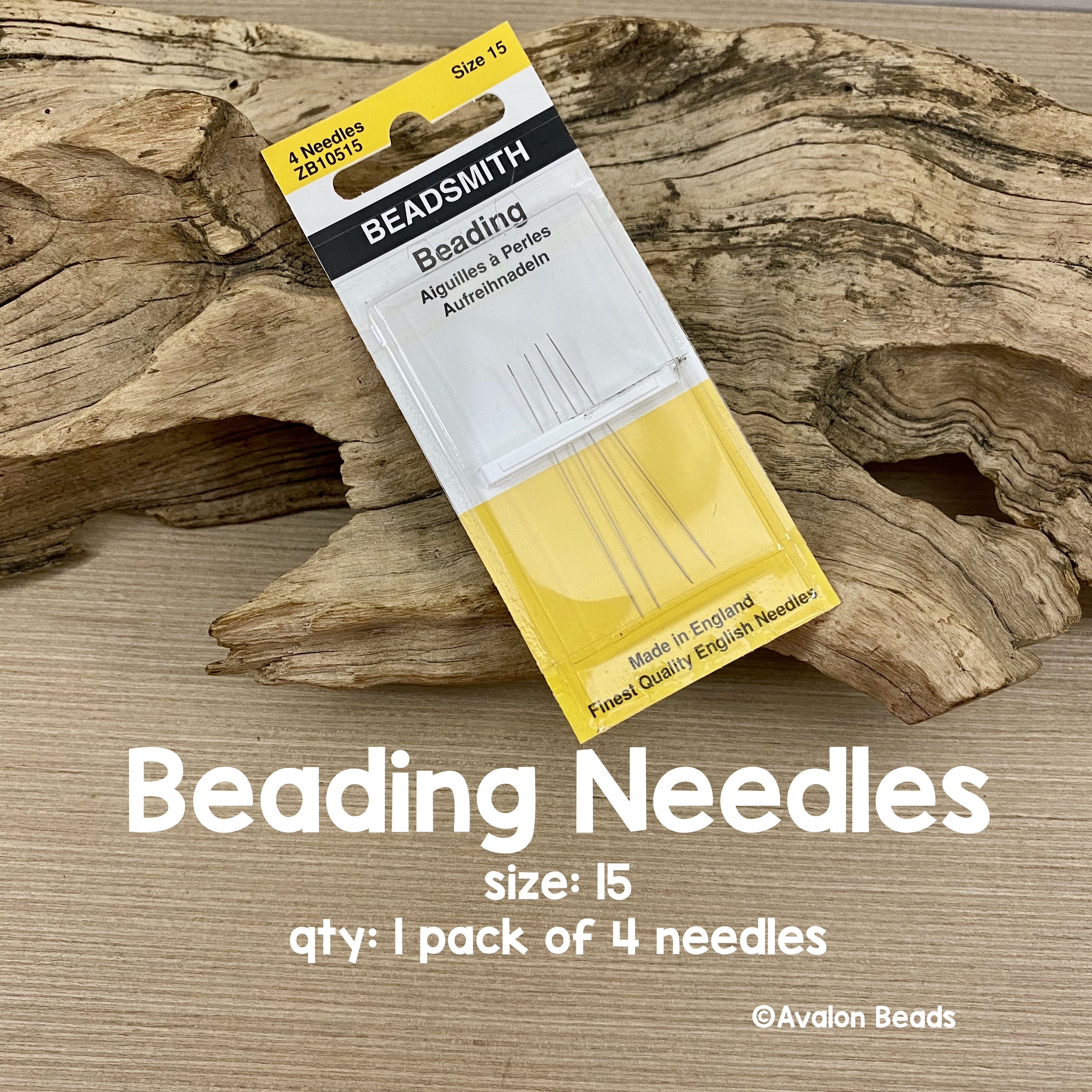 English Beading Needles, 45mm long, Size 15 (Extra Thin) - Golden
