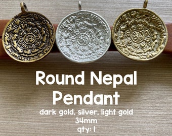 Round Disc Pendant, Tribal Focal Piece From Nepal