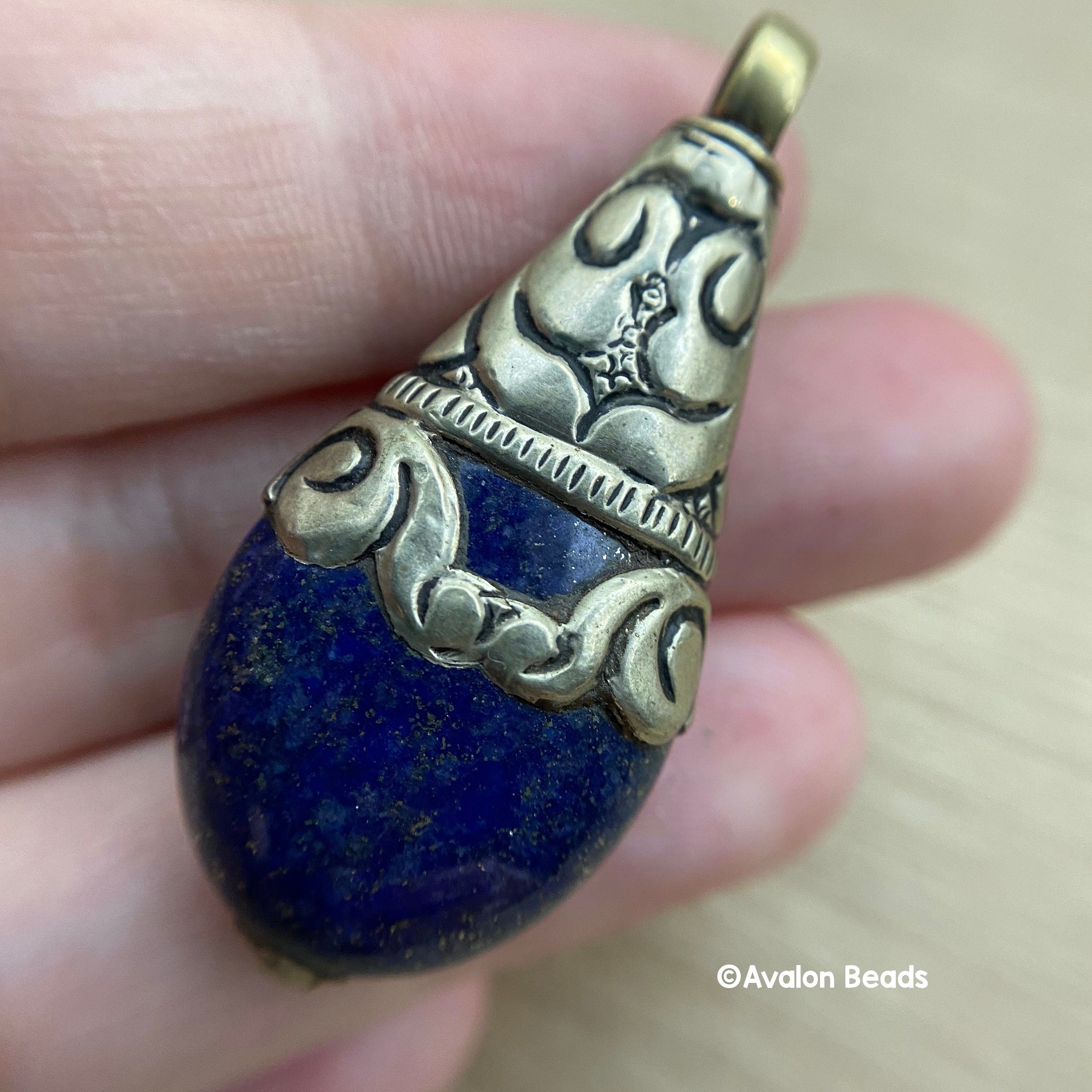 Pendentif En Argent Avec Lapis-Lazuli - Style Inde/Népal - Neuf Sans Emballage
