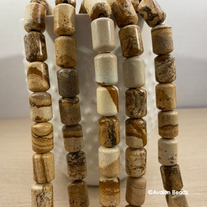 Large Hole Picture Jasper Gemstone Beads, 10mm x 14mm Barrel, 8 Strand image 5