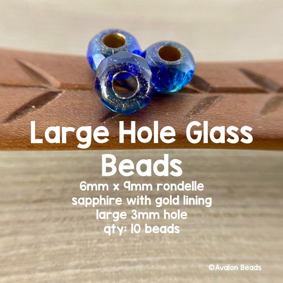 Large Hole Glass Beads, 6mm X 9mm Rondelle Roller With 3mm Hole, Sapphire  Gold-lined, 10 Pieces 