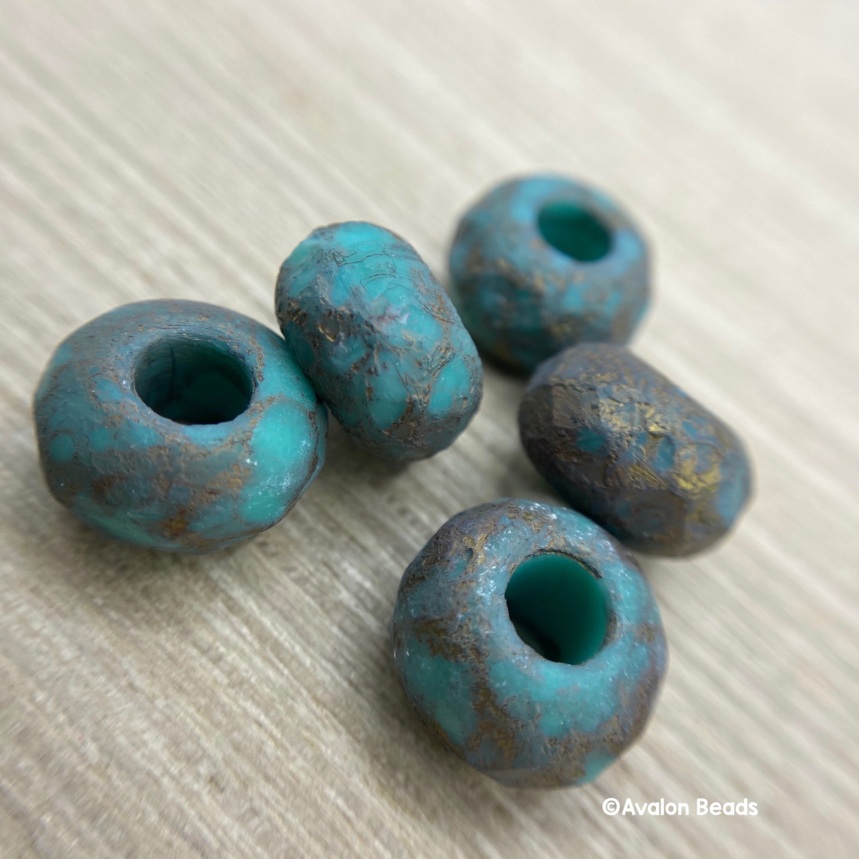 Large Hole Glass Beads, 8mm X 12mm Rondelle Roller With 5mm Hole, Turquoise  Blue & Charcoal, 5 Pieces 