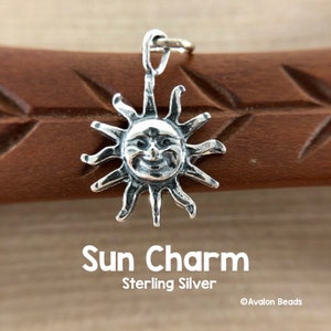 Sterling Silver Sun Charm, With Face, 16x22mm