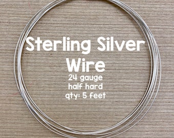24 Gauge Sterling Silver Wire, Half Hard Wire, 5 Feet