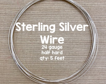 24 Gauge Sterling Silver Wire, Half Hard Wire, 5 Feet