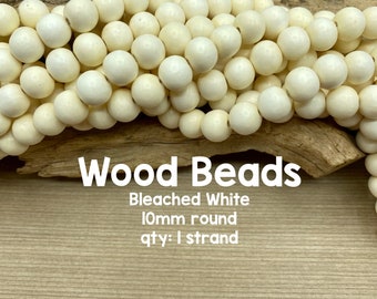 Wood Beads, 10mm Round Beads, 100% Sustainable, Bleached White Wood, Eco-Friendly