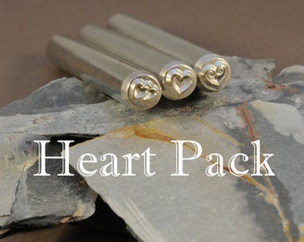Heart Stamps - THREE Heart Metal Stamps - A Single, double and Spiral Heart
