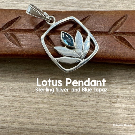 Sterling Silver Lotus Pendant With Blue Topaz, Fair Trade