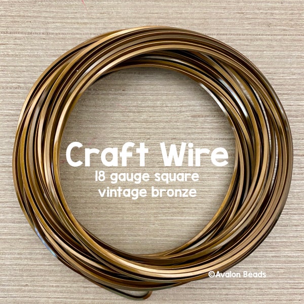 18 Gauge Square Vintage Bronze Colored Copper Wire, 7 Yards