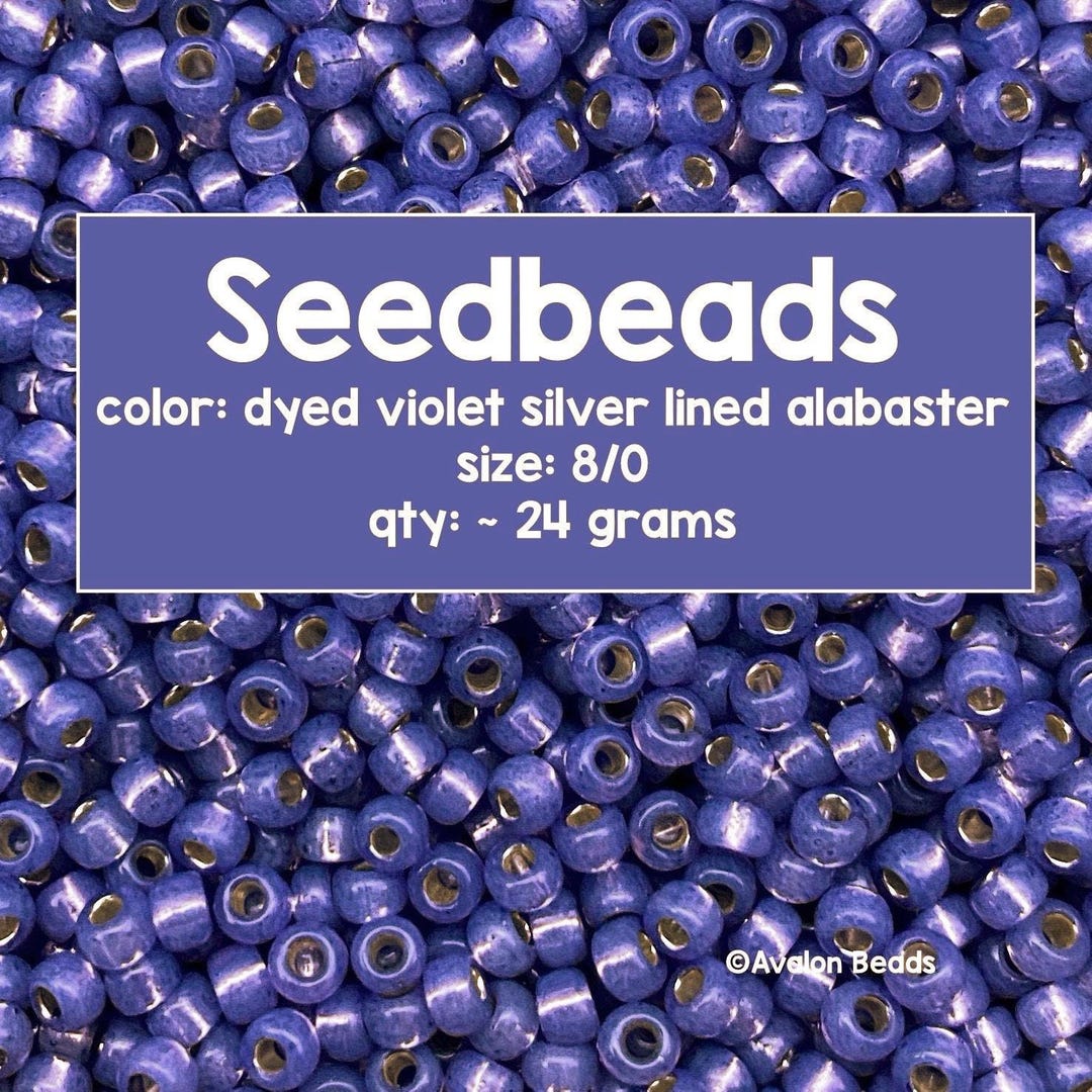 Size 8/0 Japanese Miyuki Seedbeads, Dyed Violet Silver-lined