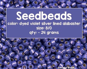 Size 8/0 Japanese Miyuki Seedbeads, Dyed Violet Silver-lined