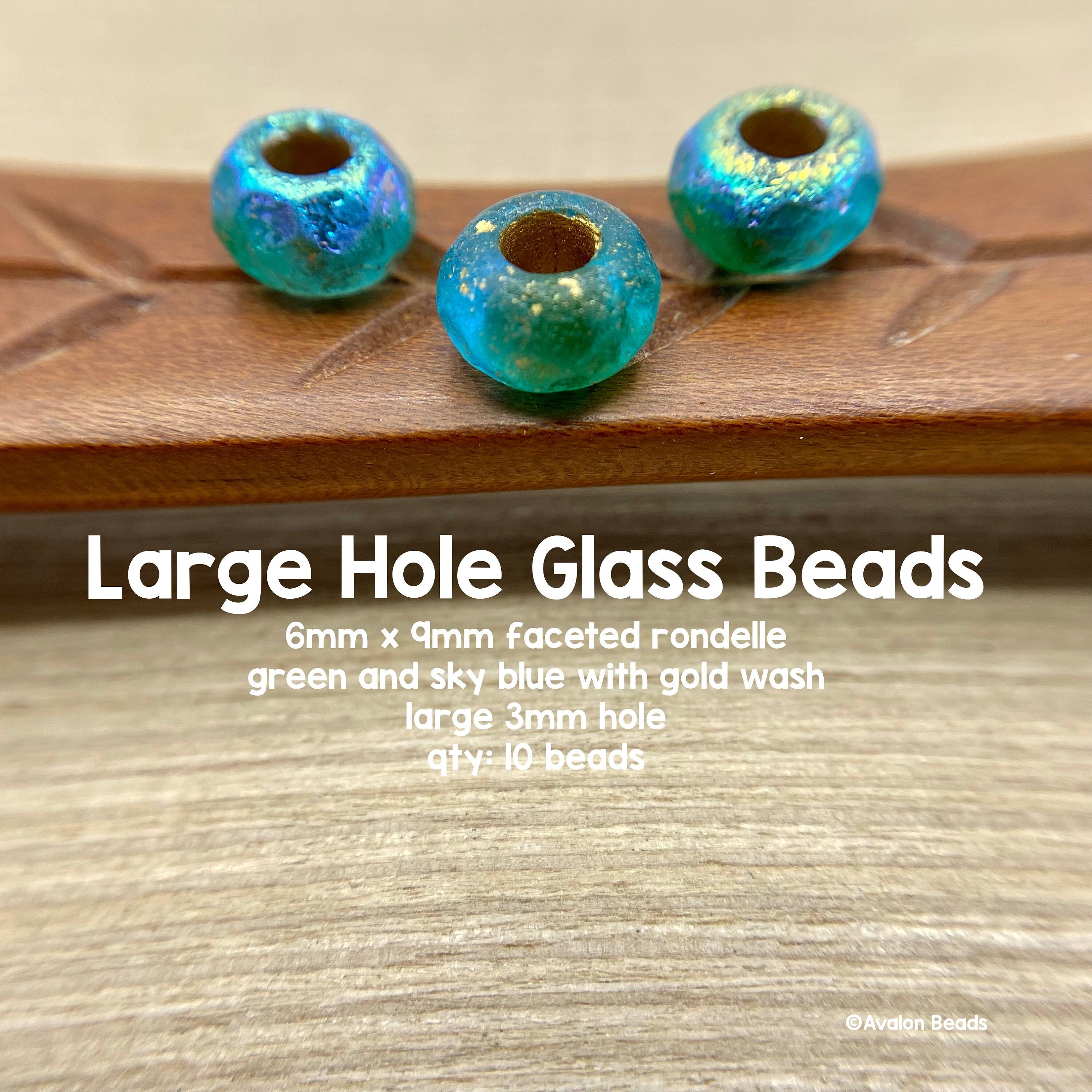Large Hole Glass Beads, 6mm X 9mm Rondelle Roller With 3mm Hole, Sapphire  Gold-lined, 10 Pieces 