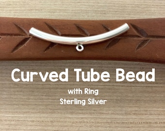 Sterling Silver Curved Tube Beads, With Ring, 1.5 Inches,  38x3mm, Sold Individually