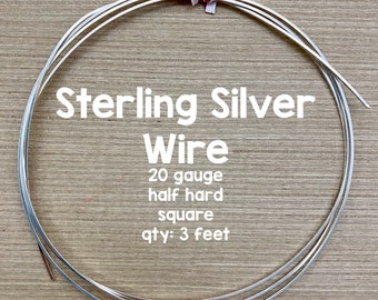 20 Gauge Square Sterling Silver Wire, Half Hard Wire, 3 Feet
