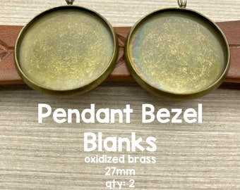 Oxidized Antique Brass Pendant Bezel Blanks (27mm, Two Pieces)