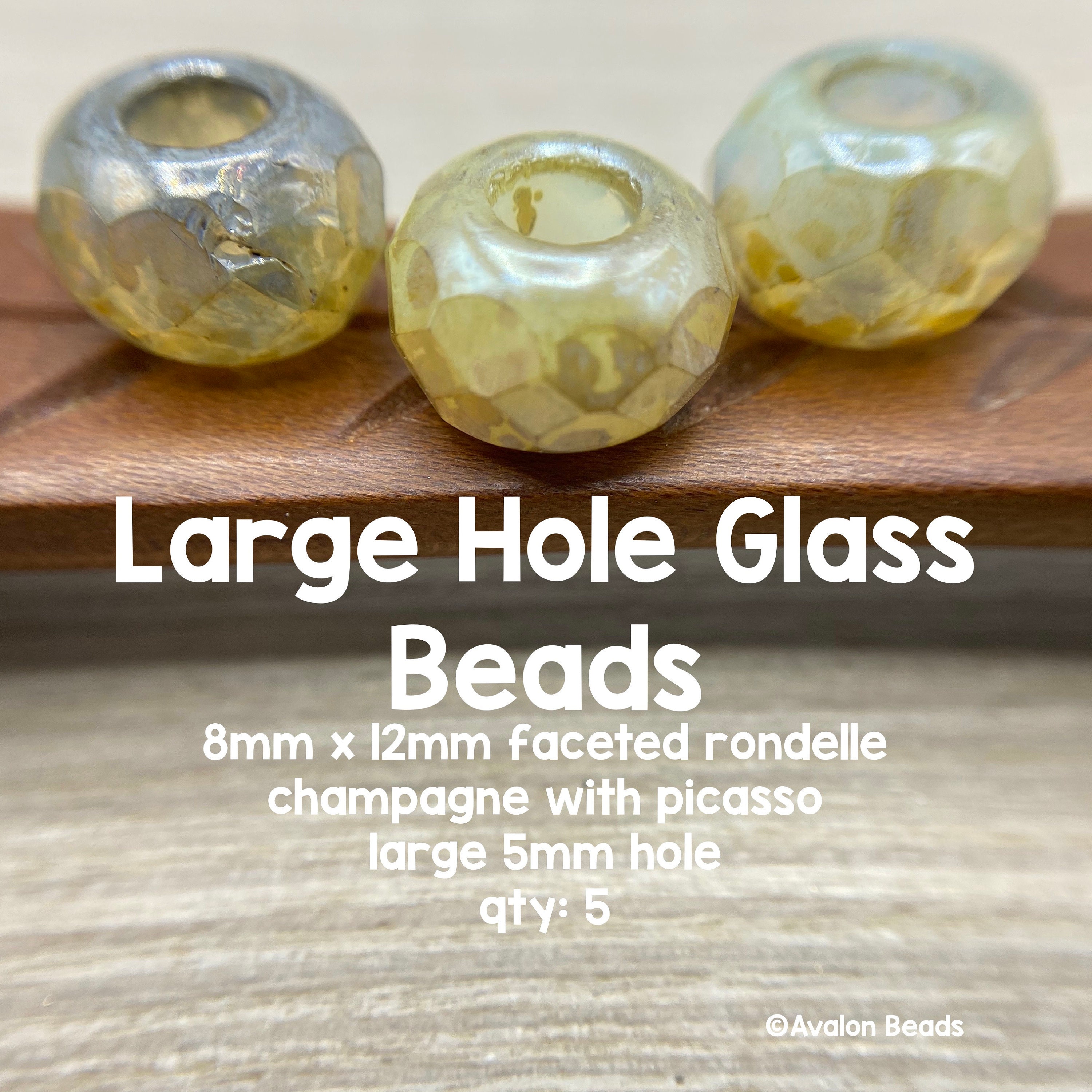 Large Hole Glass Beads, 6mm x 9mm Rondelle Roller with 3mm Hole, Mantis  Green, 10 Pieces