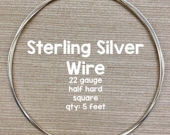 22 Gauge Square Sterling Silver Wire, Half Hard Wire, 5 Feet