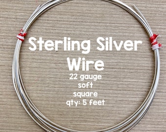 22 Gauge Square Sterling Silver Wire, Soft Wire, 5 Feet