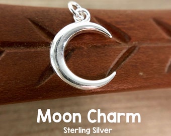 Sterling Silver Moon Charm, 13mm, Crescent Moon, Sold Individually