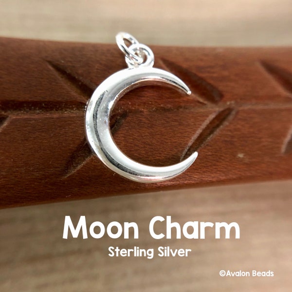 Sterling Silver Moon Charm, 13mm, Crescent Moon, Sold Individually
