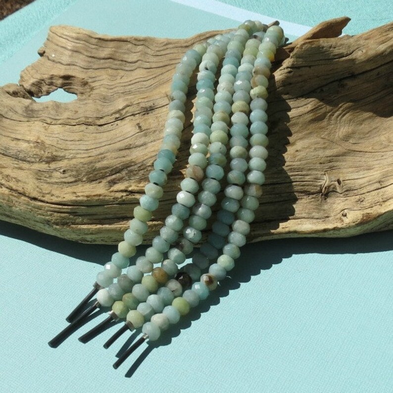Amazonite - LARGE HOLE Beads - FACETED - 5x8mm - Rondelle - 8 Inch Strand of 38 Beads - 2.5mm Hole - Great for leather