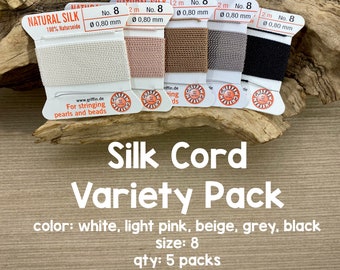 Natural Silk Cord With Needle Variety Pack, Neutral Colors, Size 8
