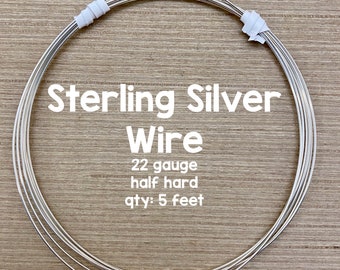 22 Gauge Round Sterling Silver Wire, Half Hard, 5 Feet