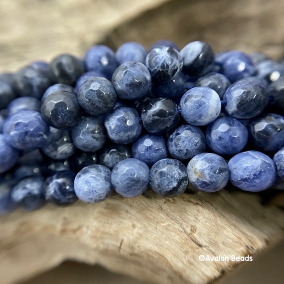90 Perles SODALITE Facettée Ronde Naturelle De 4 Mm | 60 De 6mm | 46 De 8mm | 36 De 10mm | Perle Pierre Naturelle Semi Précieuse | Gemmes