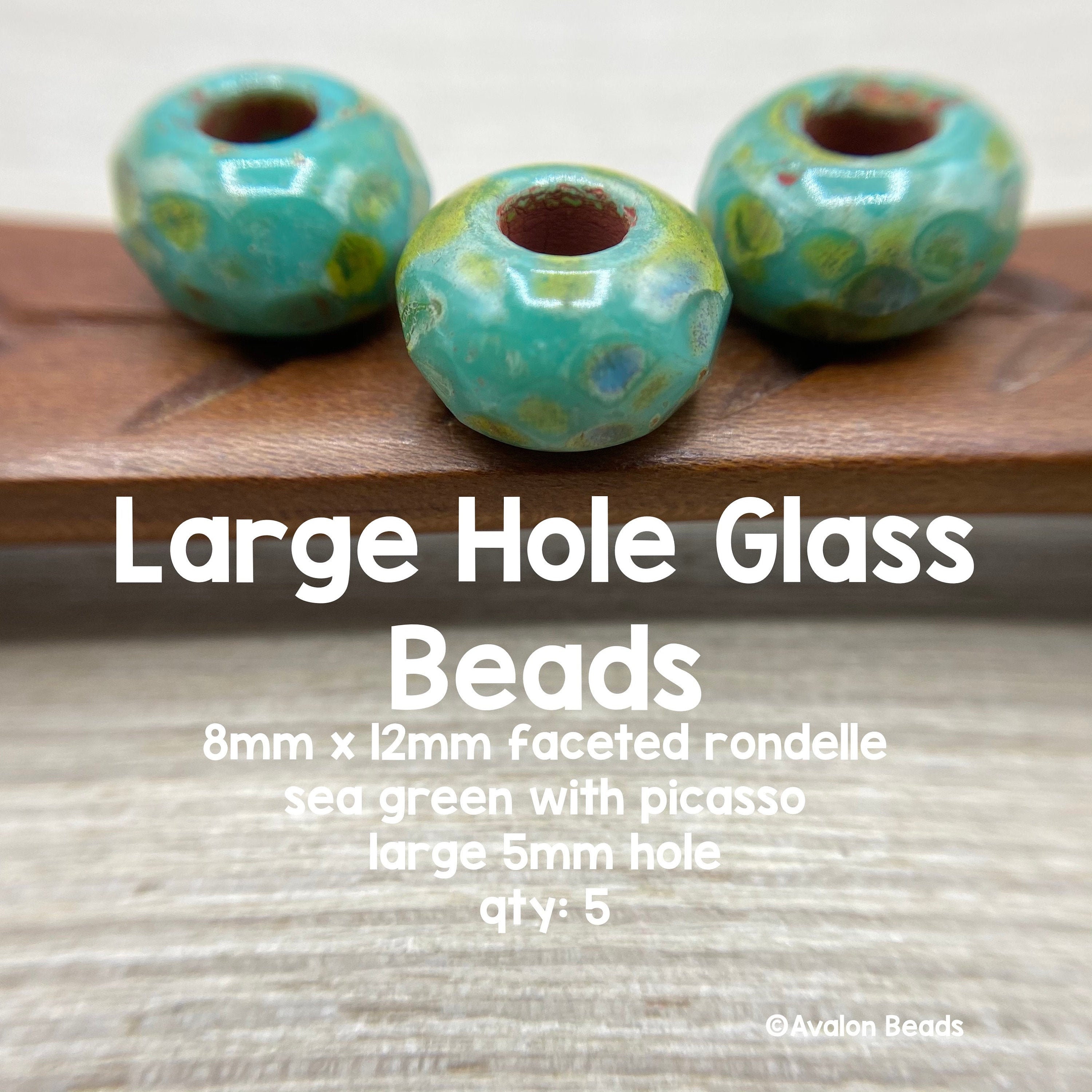 Sea Green Picasso Glass Beads, Large Hole Rondelle (5 Pieces) - Etsy