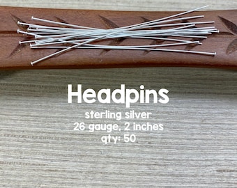 Sterling Silver Head Pins, 2 Inches, 26 Gauge, 50 Pieces