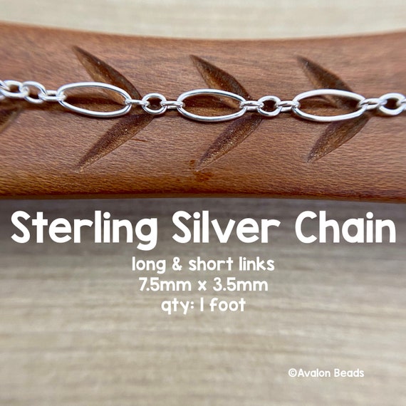 Sterling Silver Chain, Long & Short Links, By The Foot