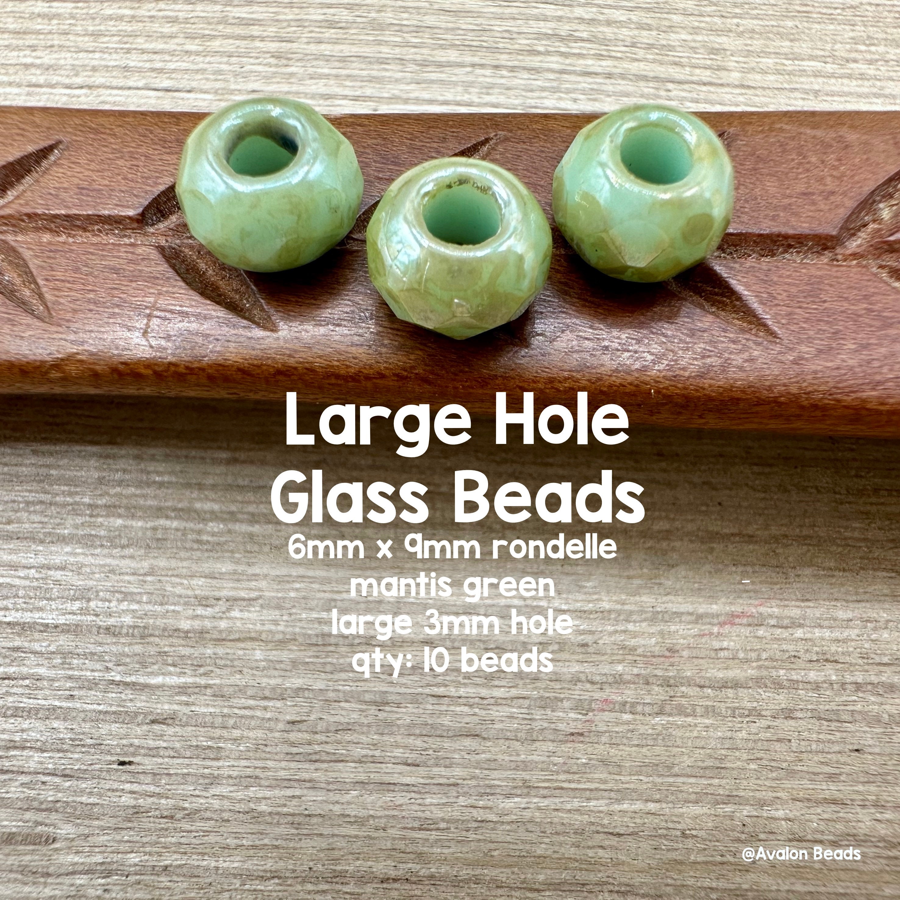 Large Hole Glass Beads, 6mm x 9mm Rondelle Roller with 3mm Hole, Mantis  Green, 10 Pieces