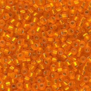 Size 8/0 Japanese Miyuki Seedbeads, Matte Silver-Lined Orange, code # 8-8F