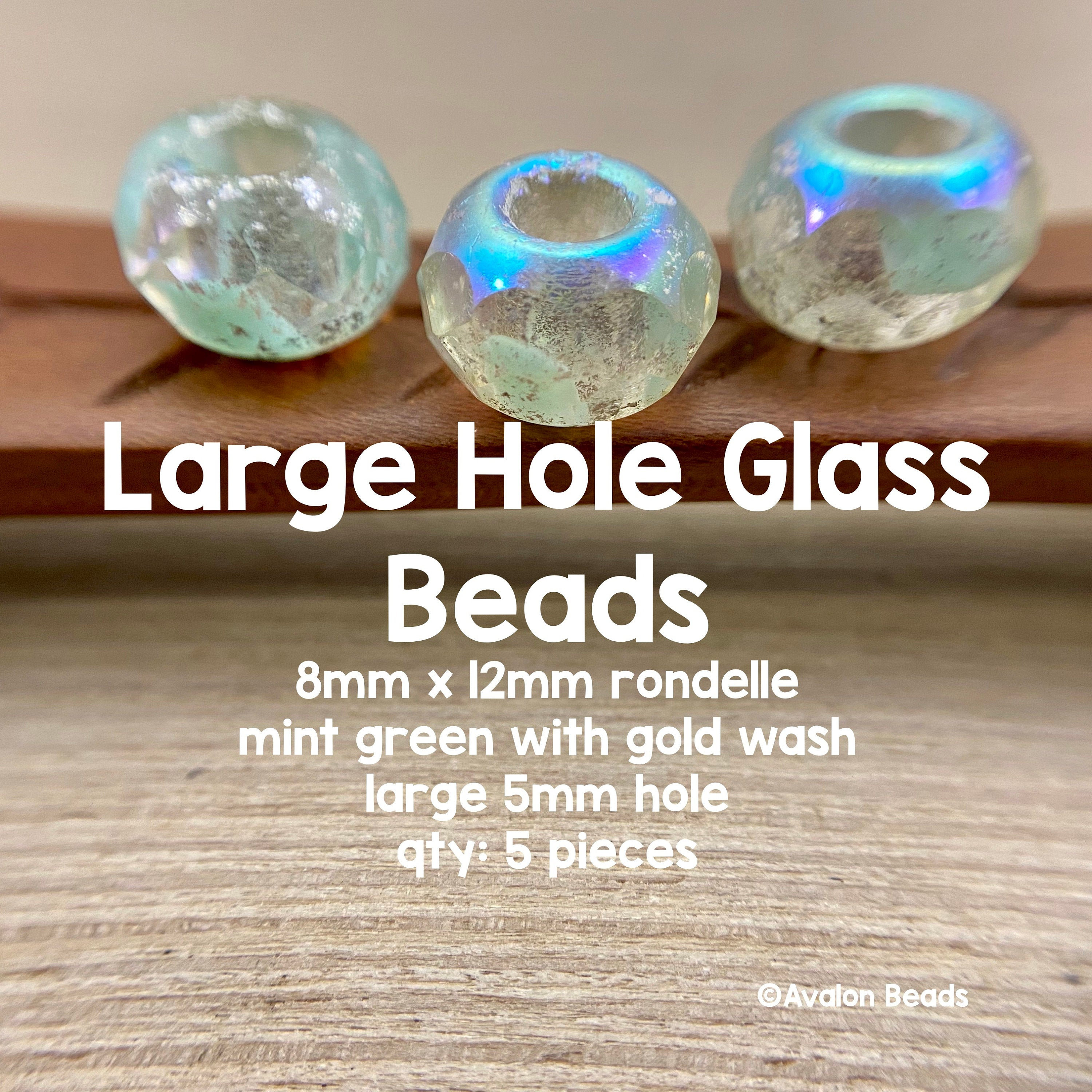 Large Hole Glass Beads, 8mm X 12mm Rondelle Roller With 5mm Hole, Mint  Green With AB Finish, 5 Pieces -  Denmark