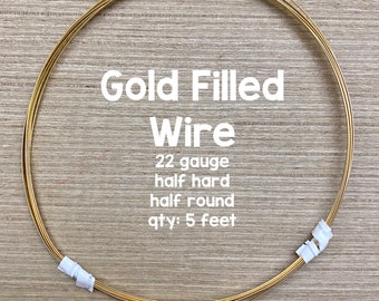 22 Gauge Half Round Gold Filled Wire, Half Hard Wire, 5 Feet