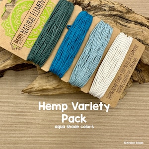 Hemp Cord Variety Pack, 1.0mm, 4 Colors: Teals & Cream, Macrame Cord
