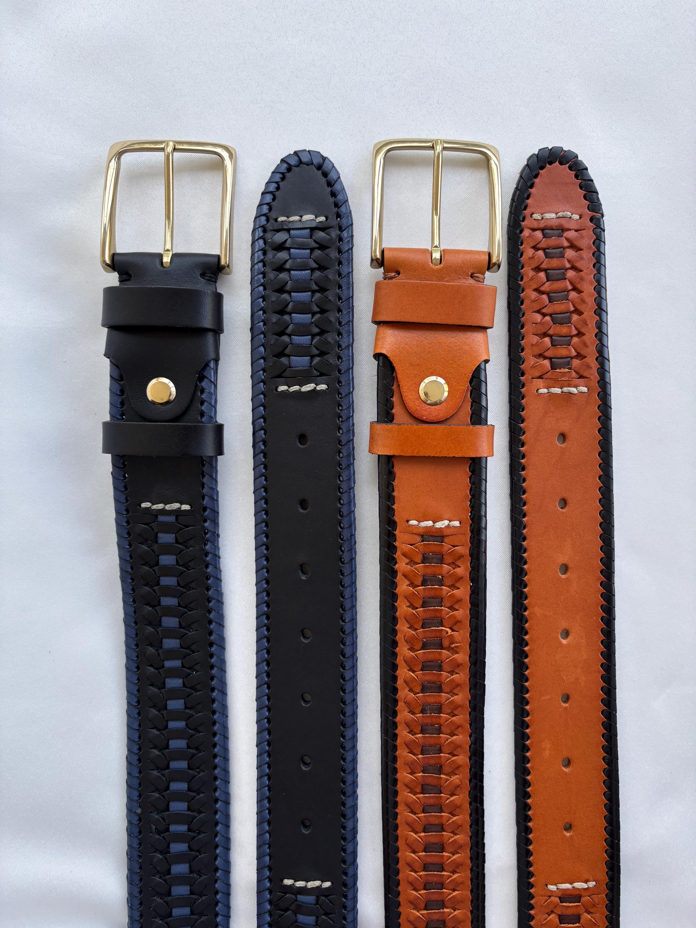 Handmade Braided Leather Belt: Italian Solid Brass Buckle  display picture 1