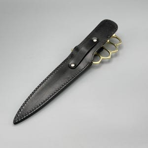 Personalized Handmade Brass Handle D2 Steel Knife with Black Leather Sheath | Gift for Him image 13