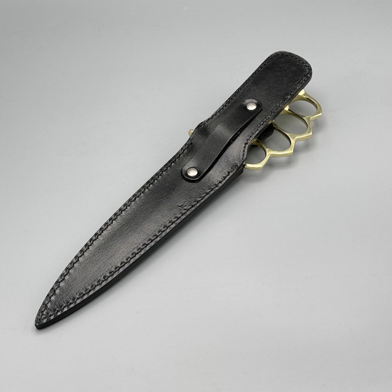 Personalized Handmade Brass Handle D2 Steel Knife with Black Leather Sheath | Gift for Him image 13