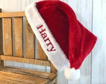 Baby's Santa Claus Hat with Name. Personalized Santa Hat for Baby. Classic Holiday Santa Hat for Toddler. Fits up to approximately 20" head.