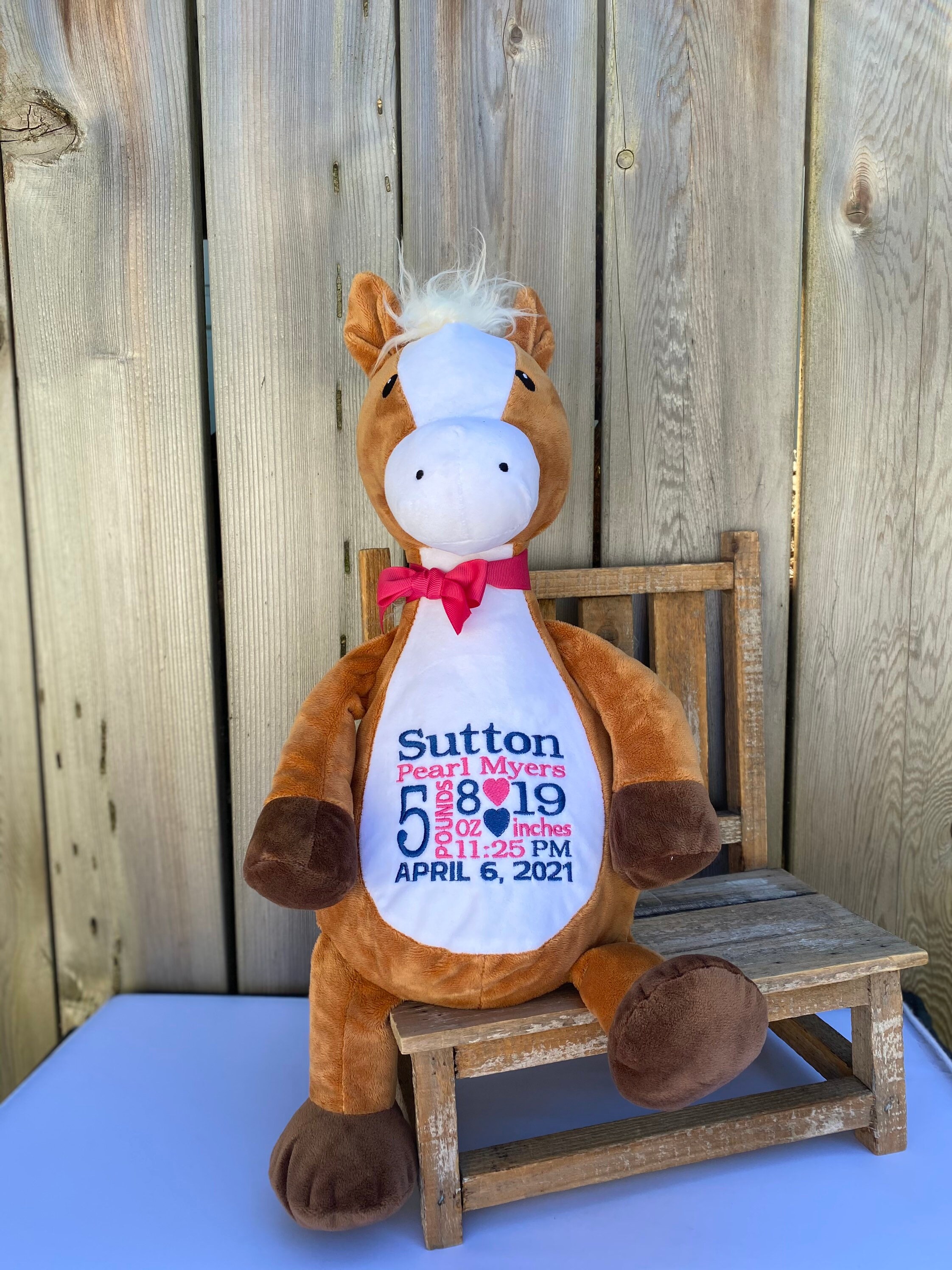 Ricamato Personalizzata Grande Sorella Compleanno giraffa orso New Baby Doll 
